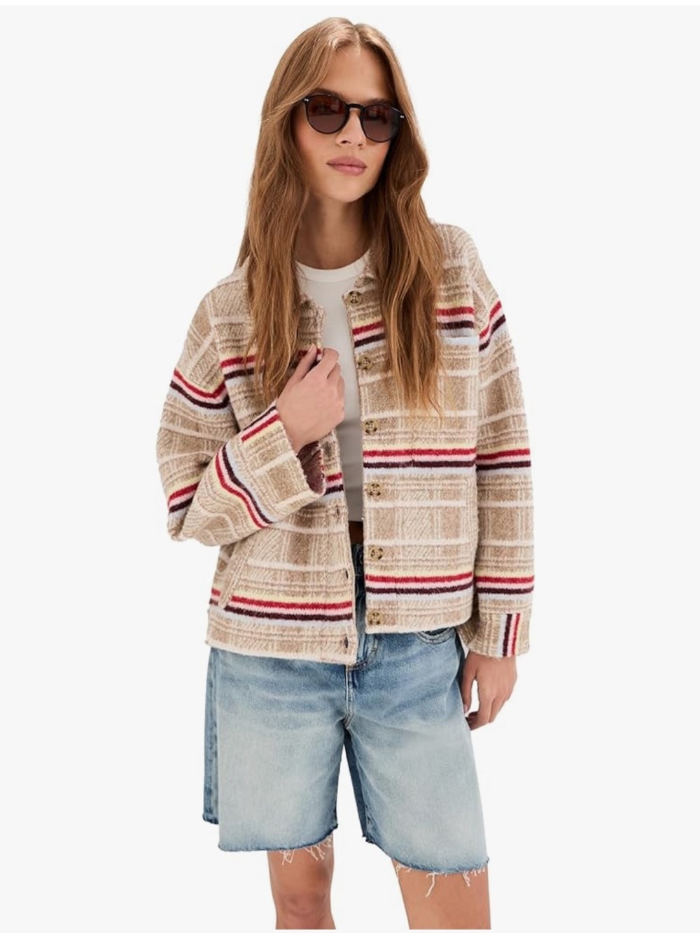 LeBop Beige Striped Oversized Shacket